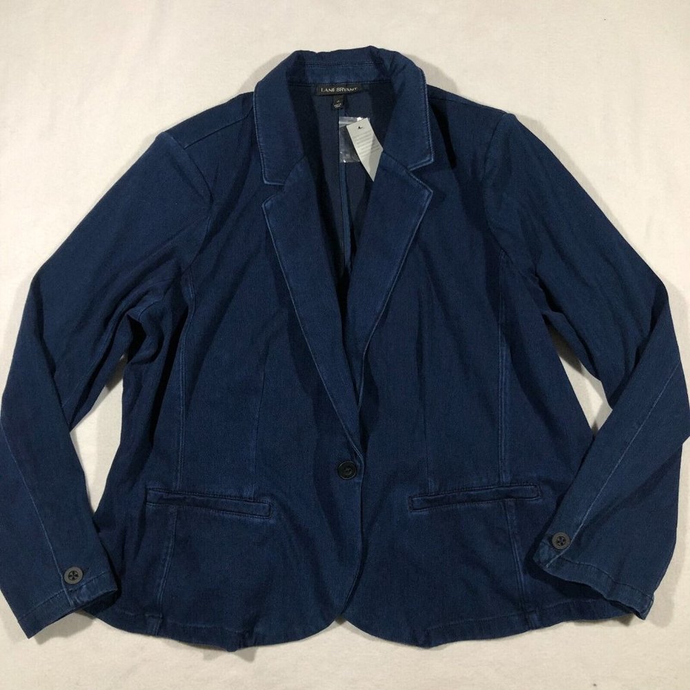 Lane Bryant Jacket Womens 24 Plus Denim Chambray Stretch Blazer Dark Blue NEW